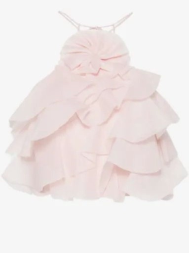 Villa ruffled floral-appliqué top