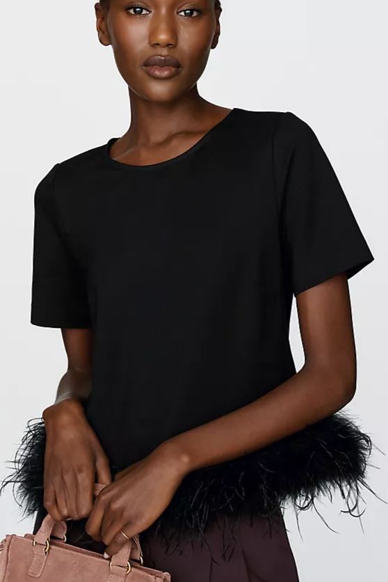Hutch Ponte & Faux Feather Trim Top