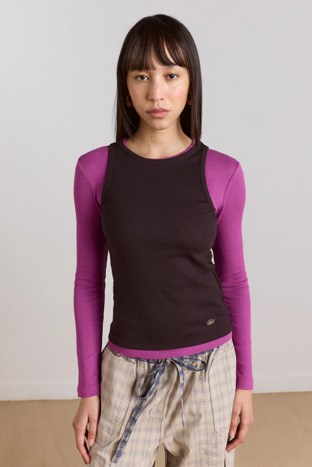 manon layered 2 in 1 top - choc/magenta