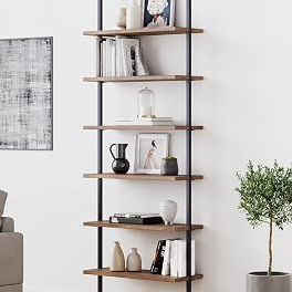 Nathan James Theo 6-Shelf Tall Bookcase, Wall Mount Bookshelf with Reclaimed Wood and Industrial Metal Frame, Oak/Black