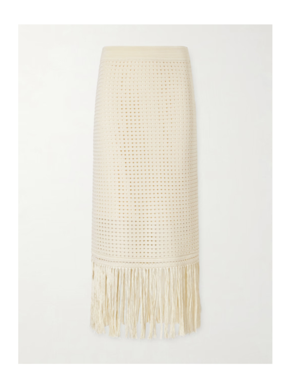 Indra Fringed Crocheted Maxi Skirt