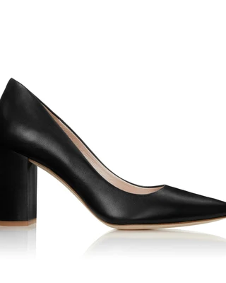 Josie Black Leather Mid Block Heel