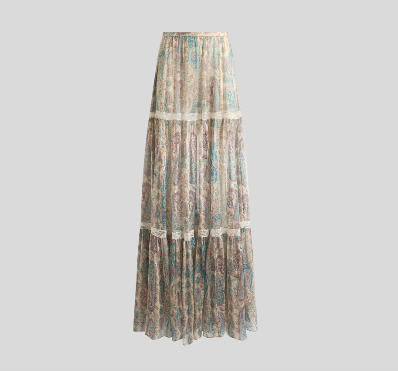 Etro SILK CREPON MAXI SKIRT WITH PAISLEY FOLIAGE MOTIF