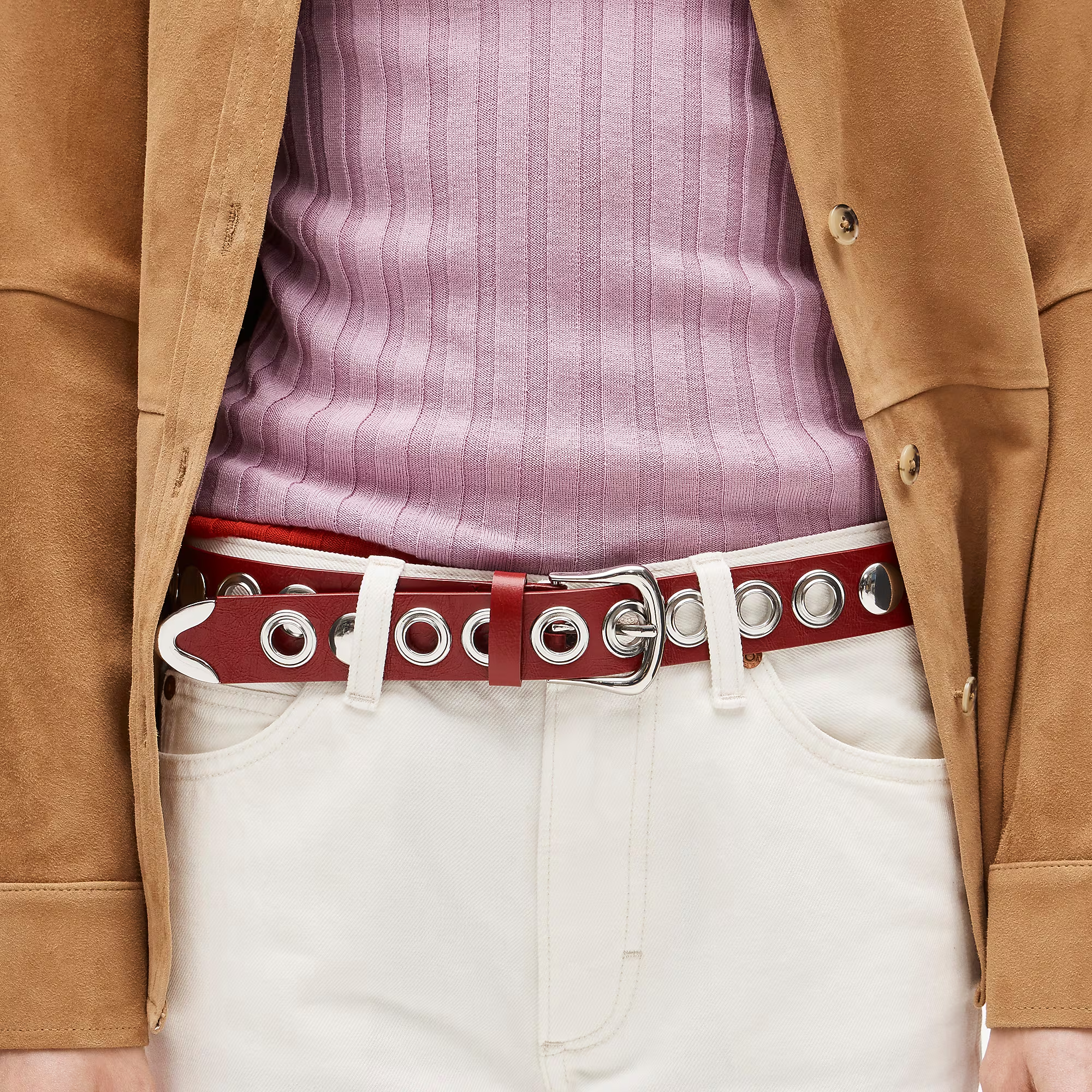 Grommet belt in Italian leather