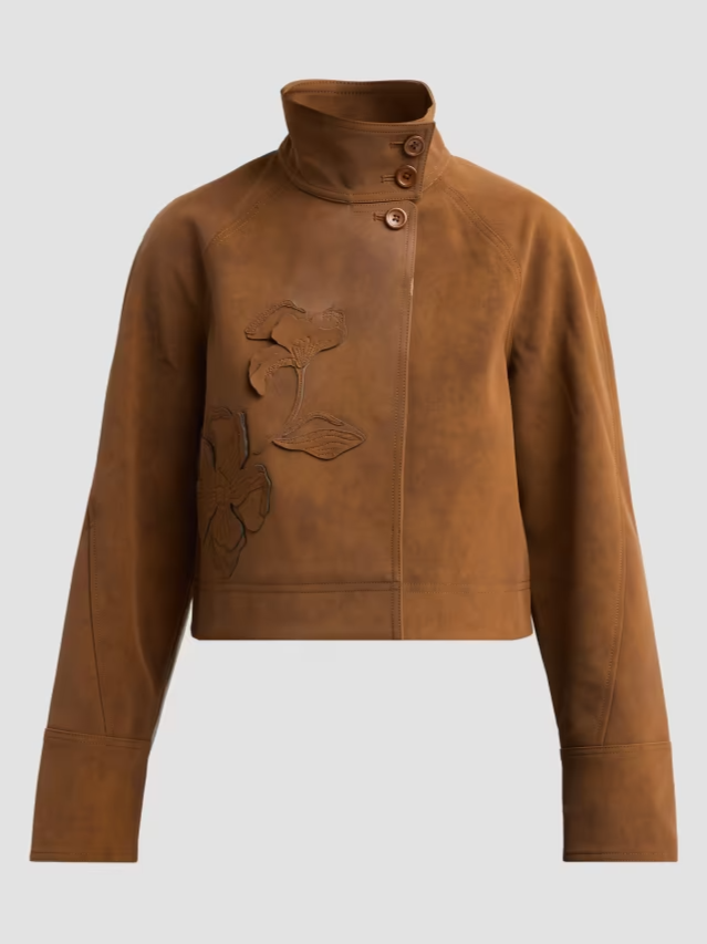 Kaia Embroidered Faux-Suede Crop Jacket