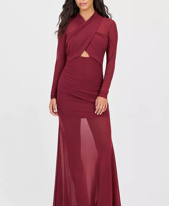 Women's Veria Long-Sleeve Mesh Wrap Maxi Dress, Created for Macy's