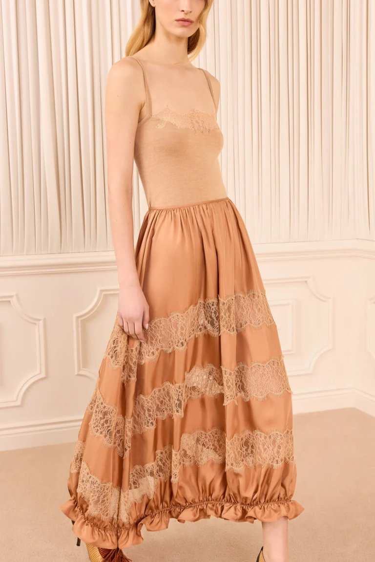 Chantal Silk Midi Skirt Macaroon