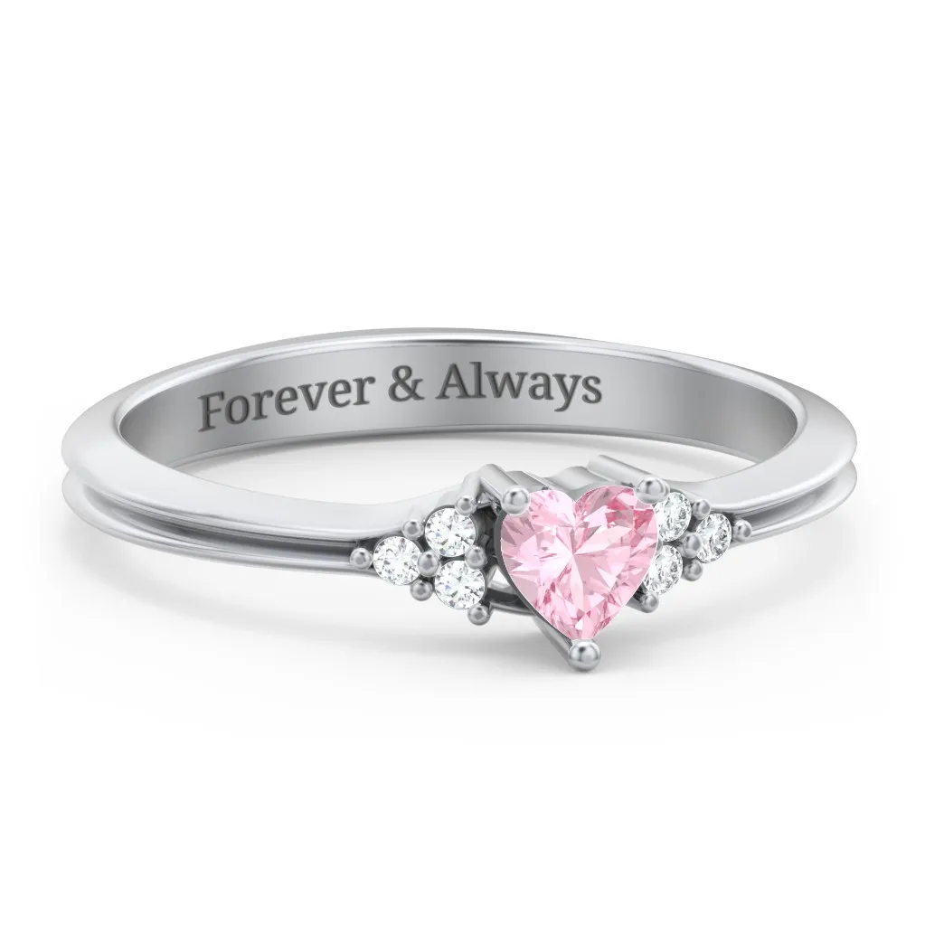 Narrow Heart Ring with Shoulder Accents