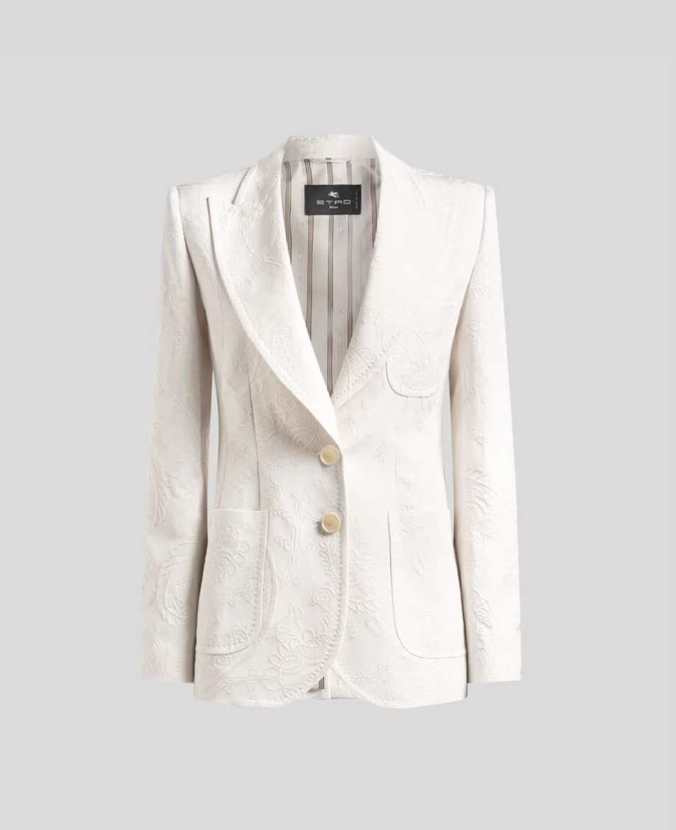 SINGLE-BREASTED COTTON-BLEND JACQUARD JACKET WITH PAISLEY FOLIAGE MOTIF