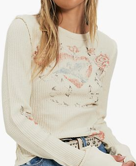 Women's Lucky Locket Long-Sleeve Graphic-Print Crew Neck T-Shirt