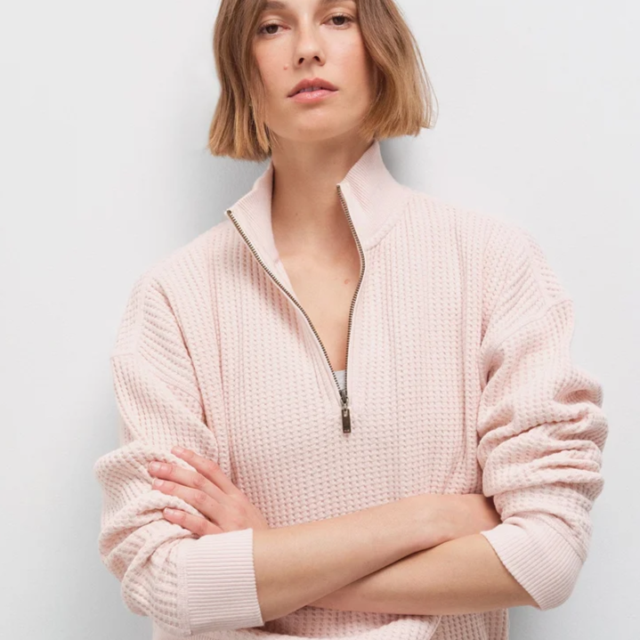 Organic Waffle Collared Half-Zip Sweatshirt