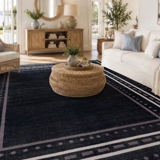 WAYFAIR DOTTED BORDER BLACK MACHINE WASHABLE NON-SLIP BACKING AREA RUG