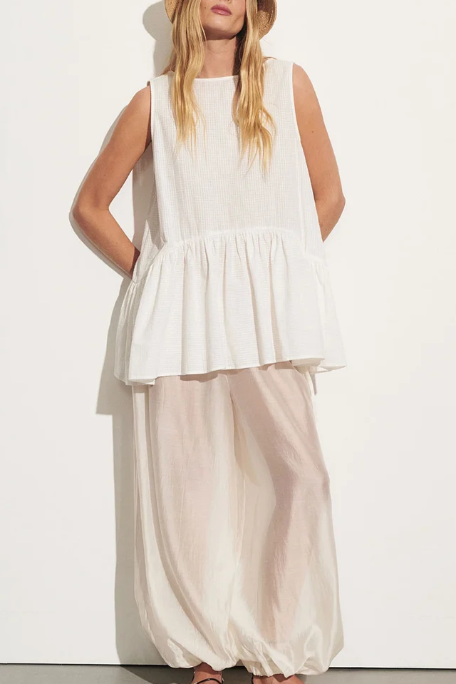 Sammy White Cotton Drop Waist Top