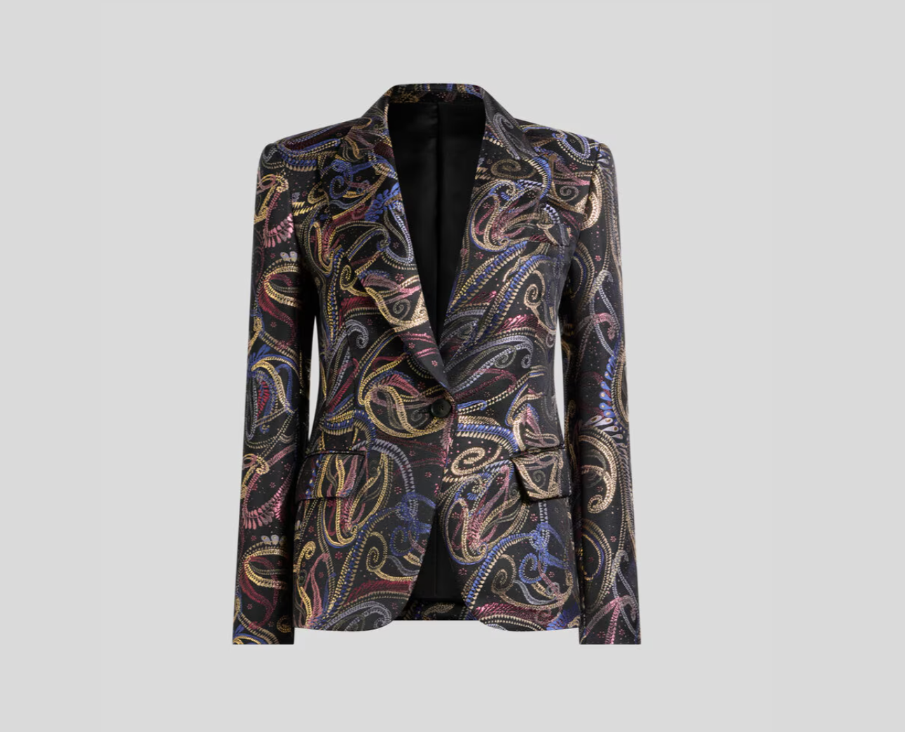 SINGLE-BREASTED JACKET IN DUCHESSE JACQUARD WITH PAISLEY FOLIAGE MOTIF