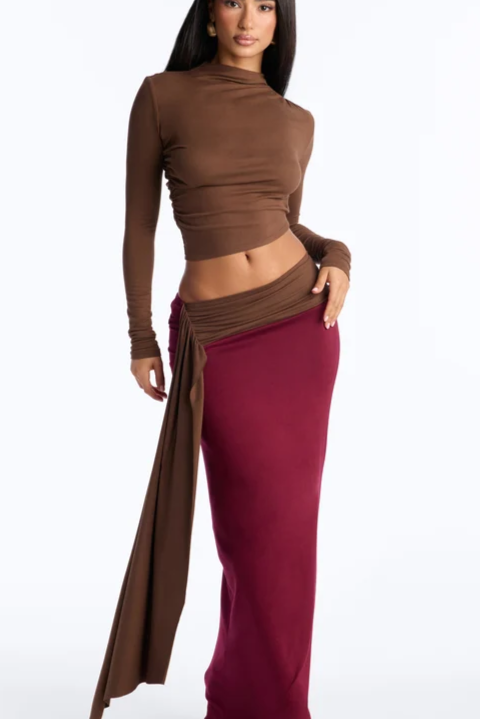 Aria Draped Asymmetrical Maxi Skirt Set
