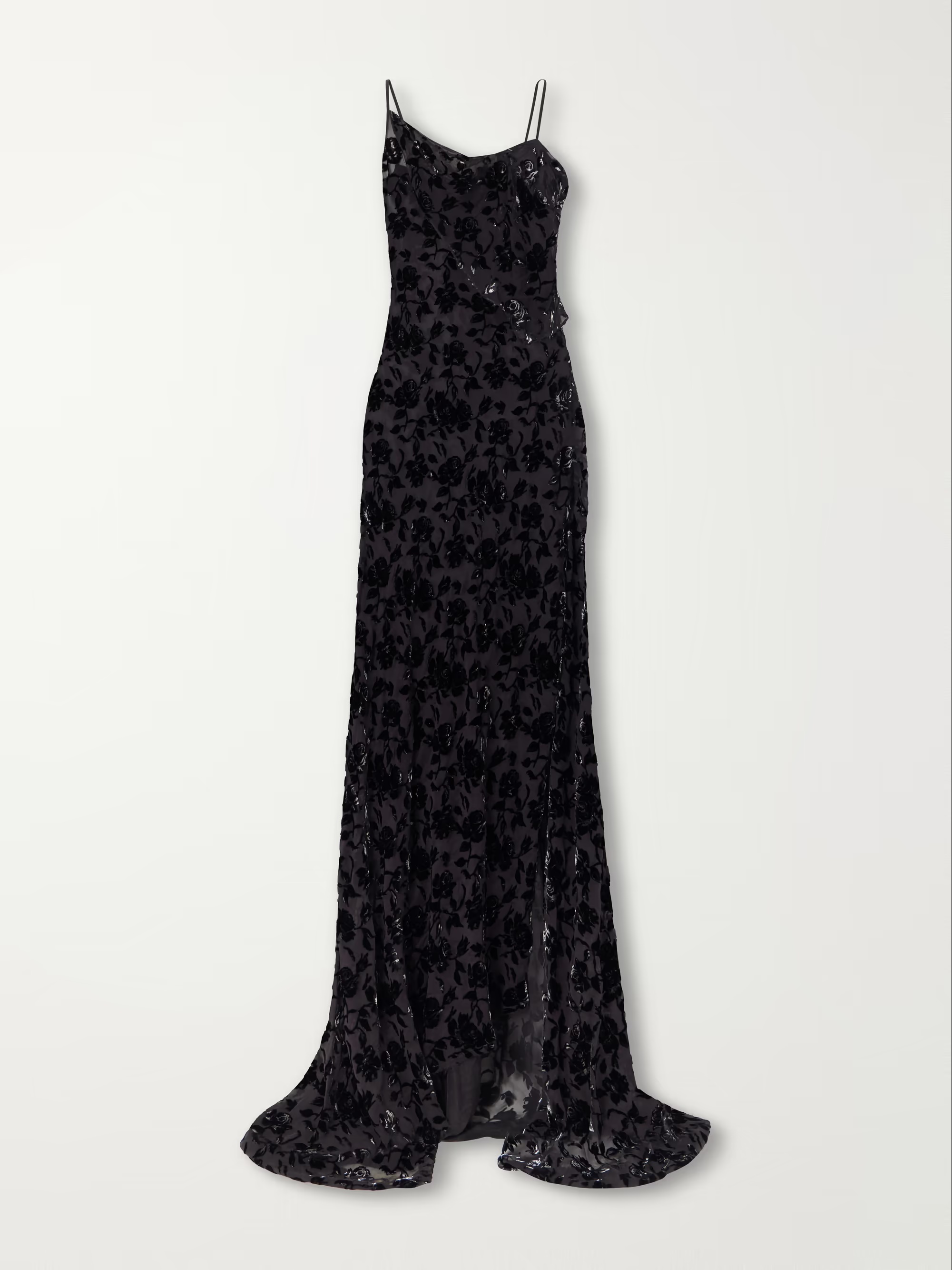 Aaricia asymmetric velvet-devoré tulle maxi dress