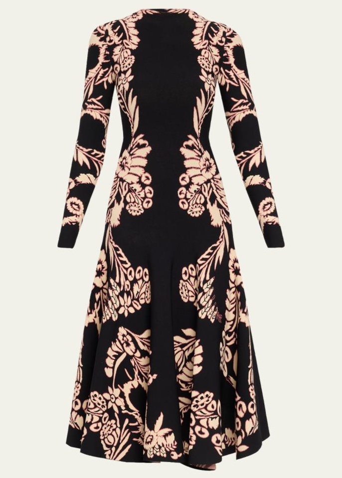 BERGDORF GOODMAN ULLA JOHNSON NERISSA JACQUARD LONG-SLEEVE MIDI DRESS