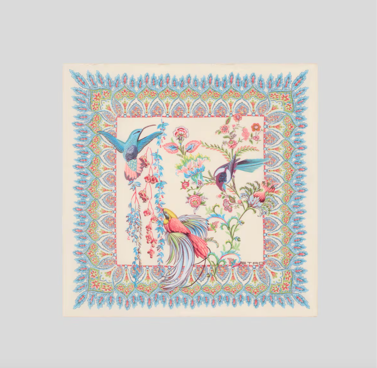 SILK POCKET SQUARE WITH FLORA AND FAUNA MOTIF