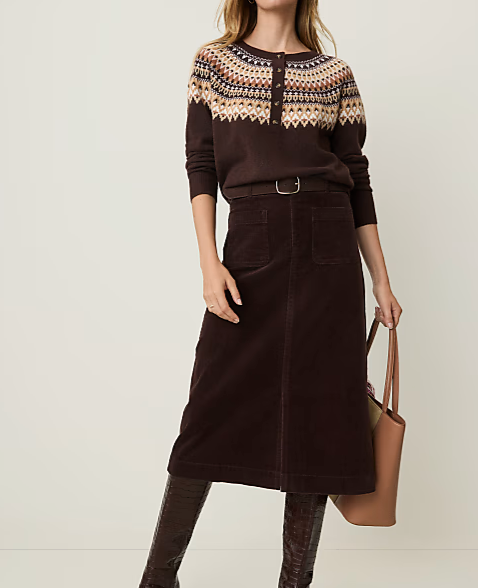 Weekend Patch Pocket Midi Skirt in Corduroy
