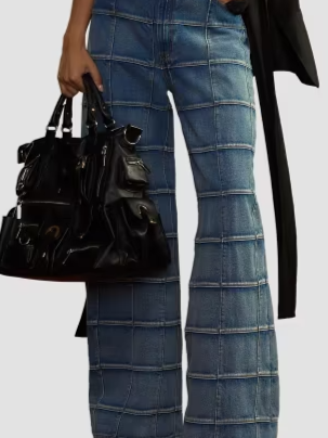 Windowpane Flared High-Rise Jeans
