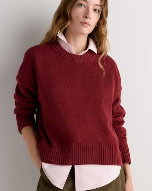 Deep Brick Red 100% Organic Cotton Boyfriend Crew Sweater