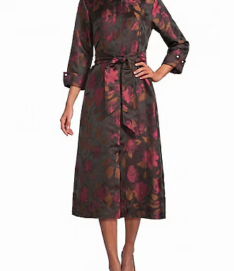 Preston & York Frances Floral Jacquard Collar Neckline Long Sleeve Dress