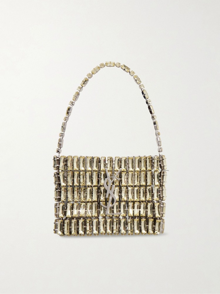 Evening micro crystal-embellished chainmail shoulder bag