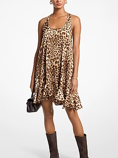 Leopard Print Satin Ruffled Dress