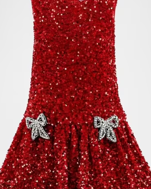 Girl's Sequin Dress W/ Bows, Size 4-14