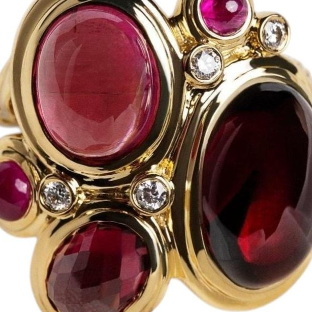 David Yurman Mosaic Multi-Gemstone and Diamond Ring 18K Yellow Gold Size 7