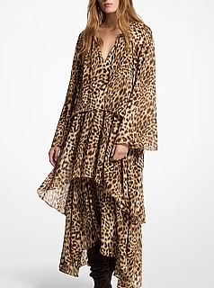Leopard Print Georgette High-Low Dress