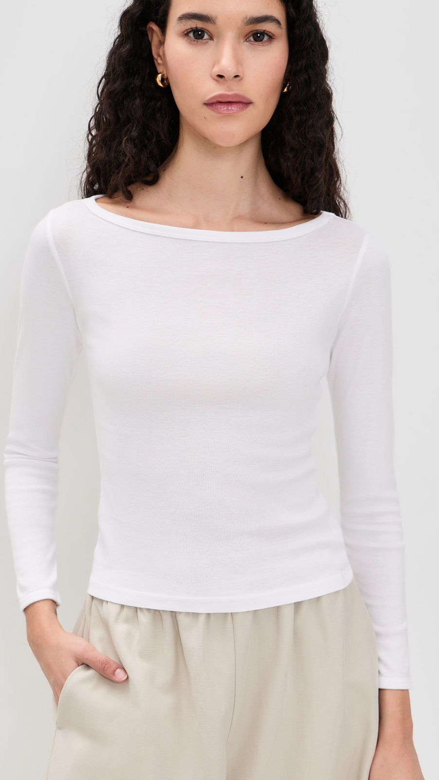 Enza Costa Fine Cotton Boat Neck Long Sleeve Top