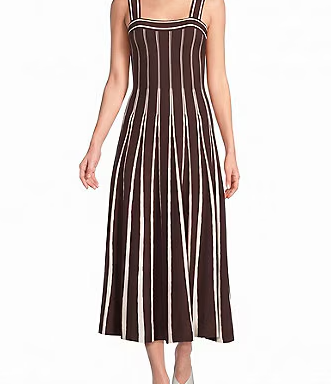 Marlen Striped Square Neck Sleeveless Knit Midi Dress