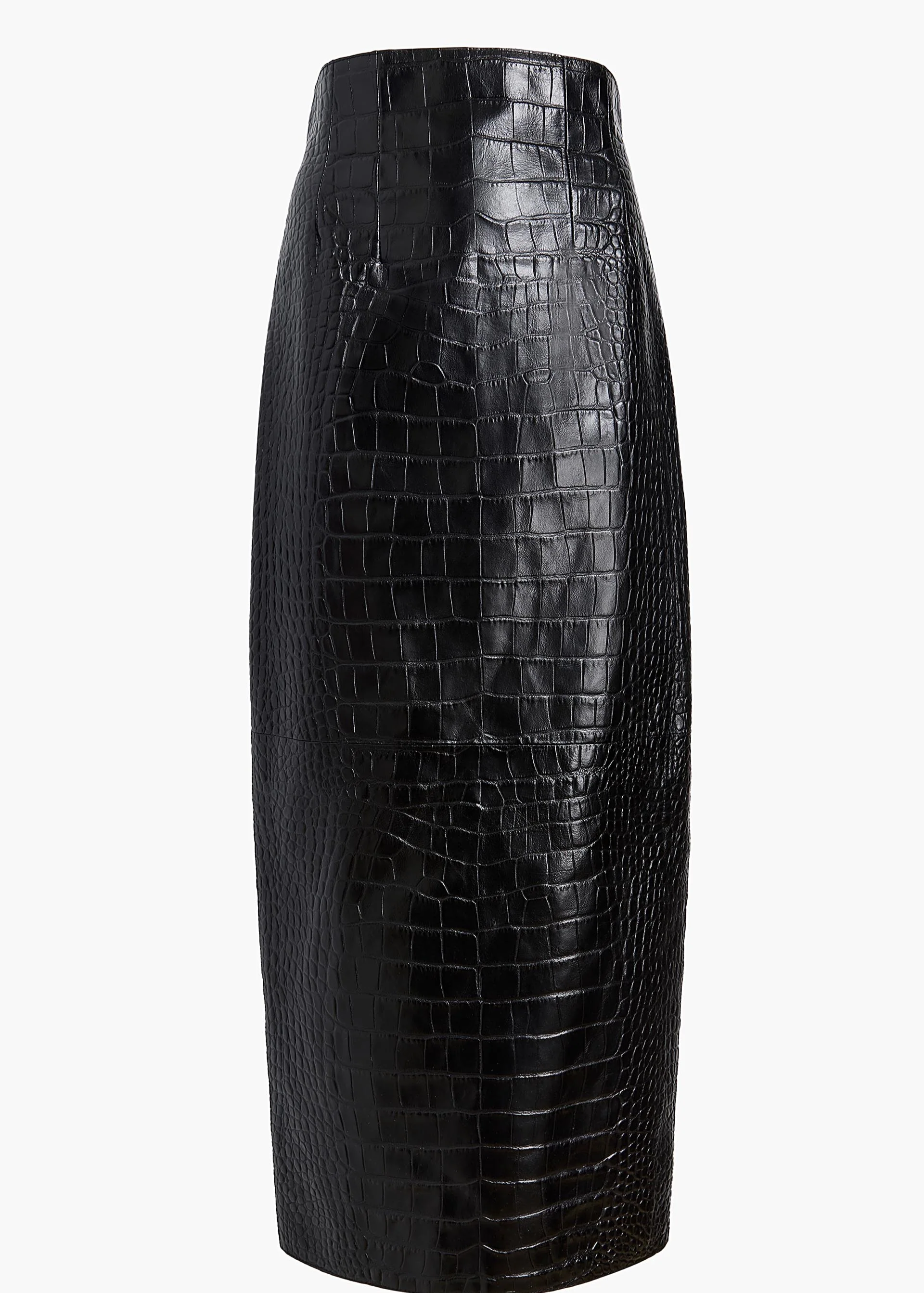 Loxley Skirt in Black Croc-Embossed Leather