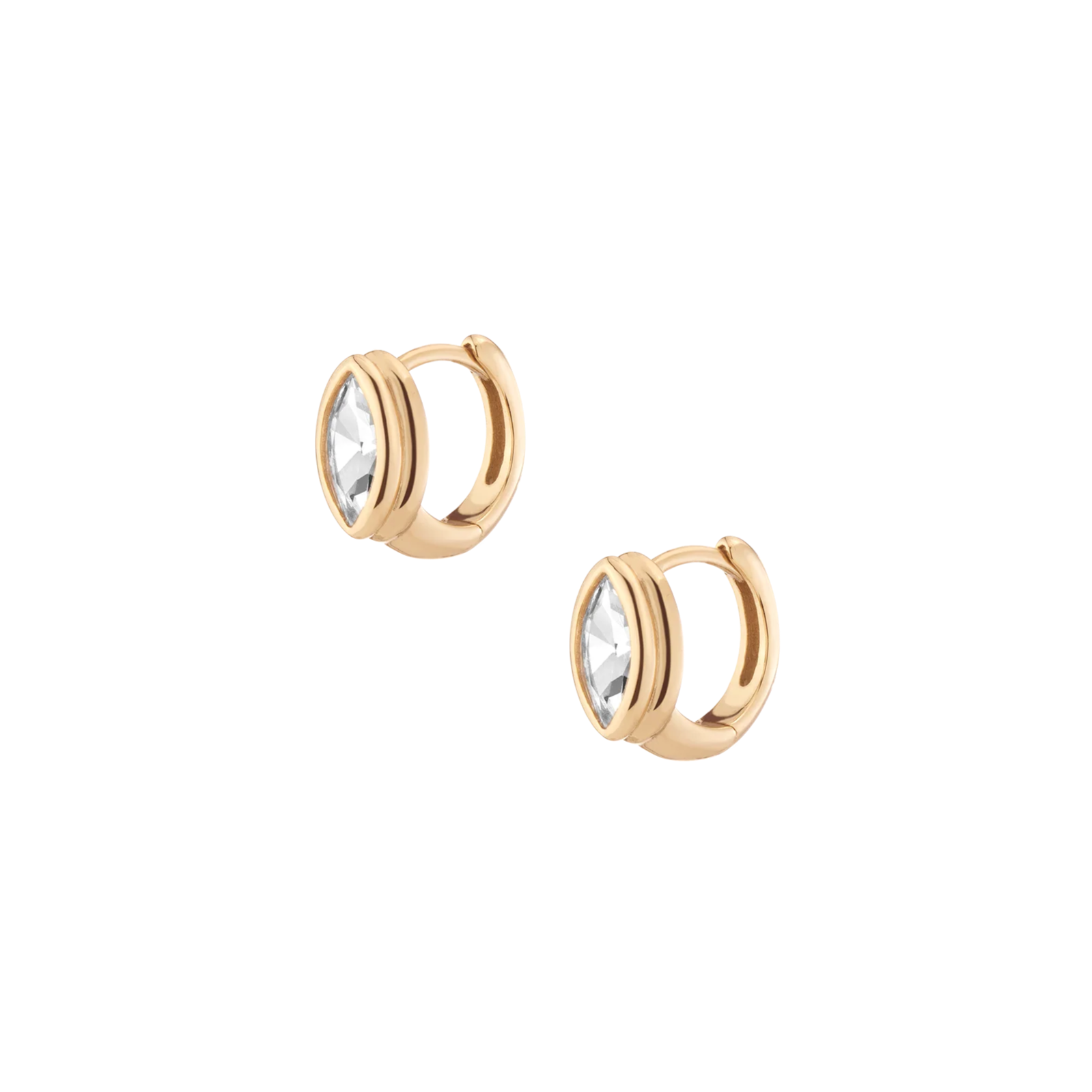 Double Bezel Marquise Lab Grown White Sapphire Huggie Earrings