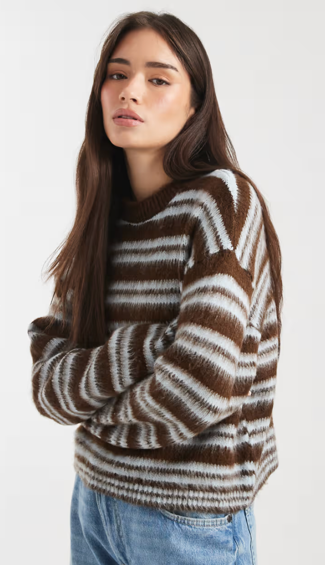 DESIGN knit jumper in brown brushed stripes