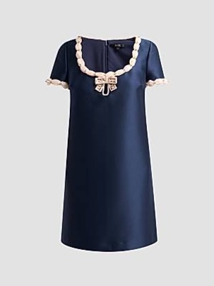SAKS FIFTH AVENUE BADGLEY MISCHKA CONTRAST BOW MIKADO SHIFT COCKTAIL DRESS