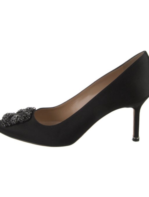 Manolo Blahnik Satin Crystal Embellishments Pumps
