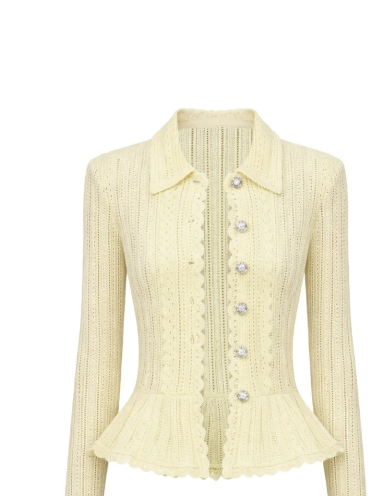 pointelle-knit ruffled cardigan