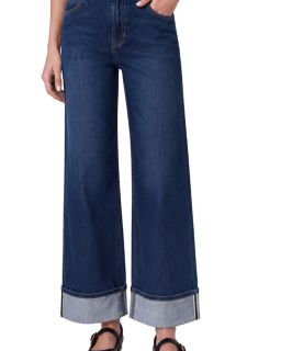 Selvedge Morgan High Rise Cuffed Wide Leg Jeans in Cosmic Dust