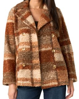Check Print Double Breasted Peacoat