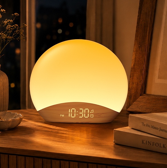 REACHER Wood Grain Sunrise Alarm Clock and Sound Machine Nightlight
