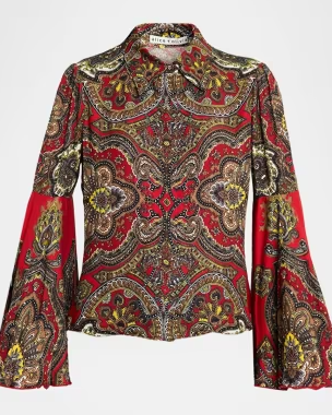 Willa Printed Bell-Sleeve Top