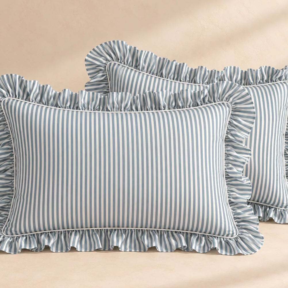 Coastal Blue Stripe Eucalyptus Pillowcase Set (2)