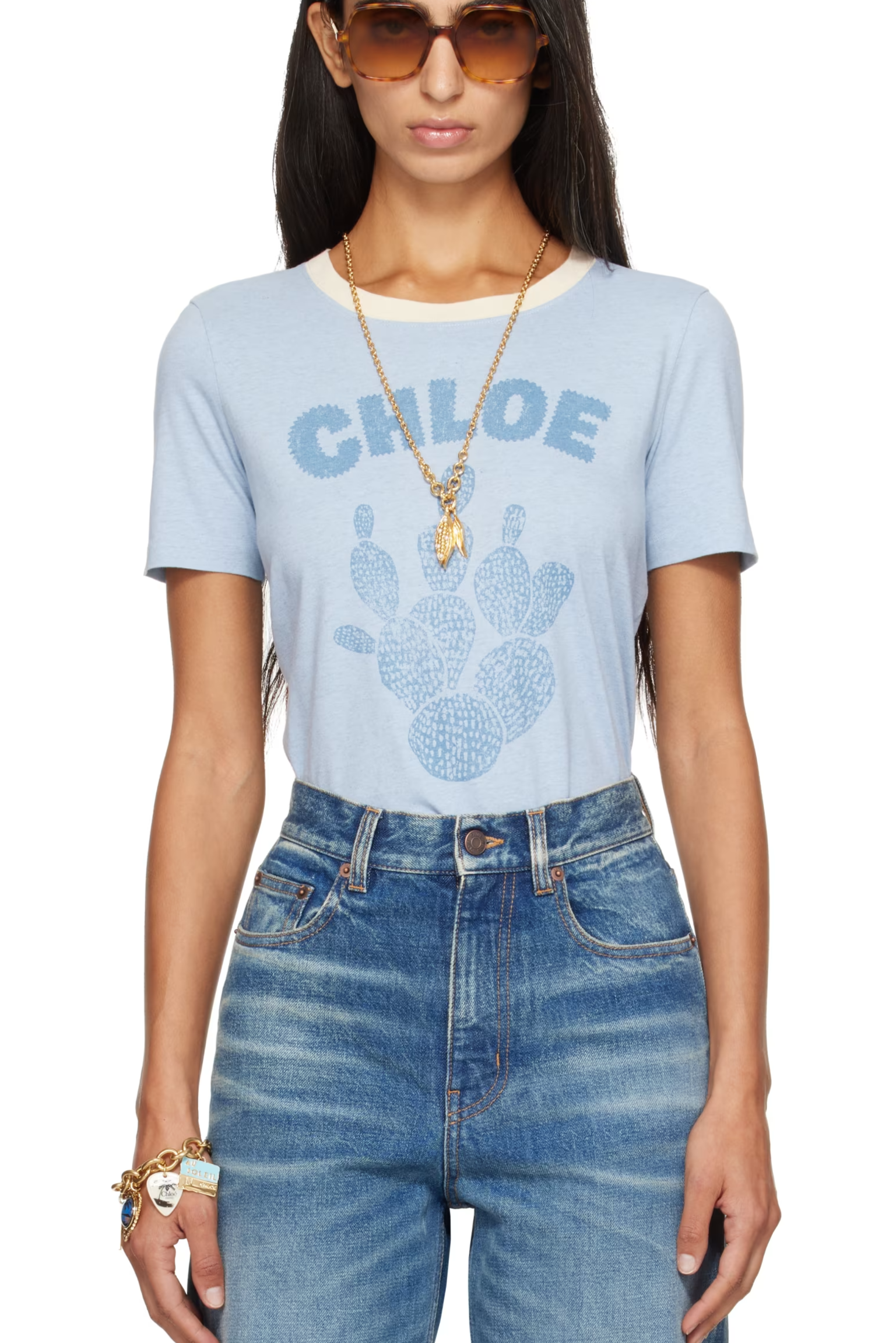 Chloé Blue Cactus Print Cotton Jersey T-shirt