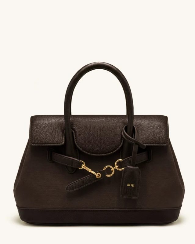Alina Belted Satchel Bag - Dark Brown Canvas