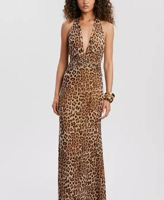 Women's Halter Neckline Printed Maxi Dress