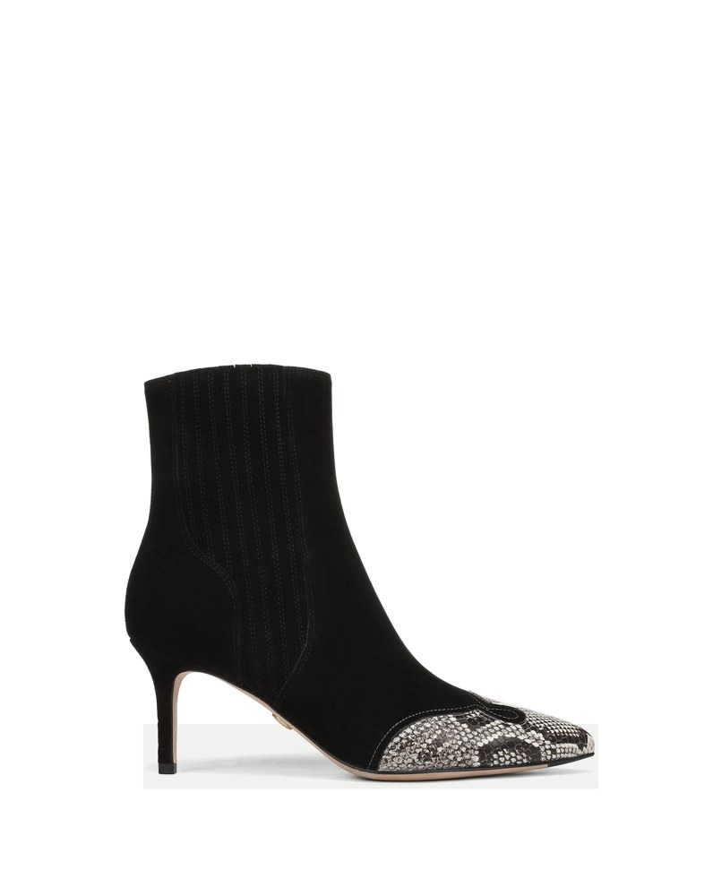 Lisa Western Mid-Heel Ankle-Boot in Black Suede