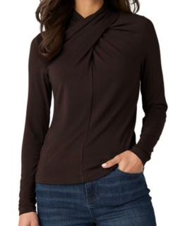 Women's Jersey-Knit Wrap-Neck Long-Sleeve Top