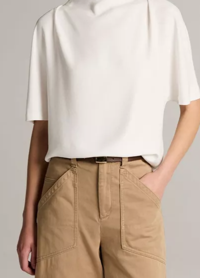 Draped Crepe Funnel-Neck Top